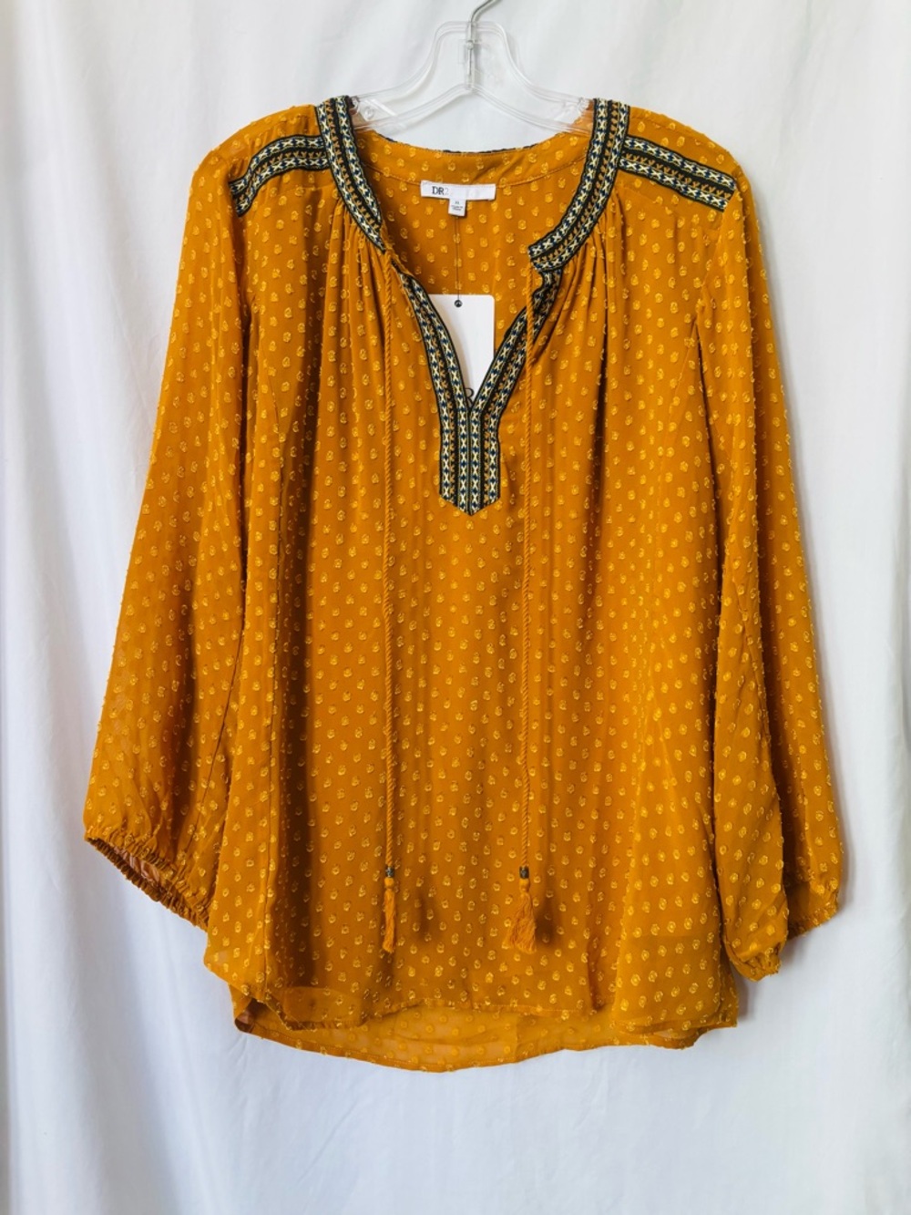 DR2 Boho Peasant Blouse | Mustard Gold | Size XL | NWT